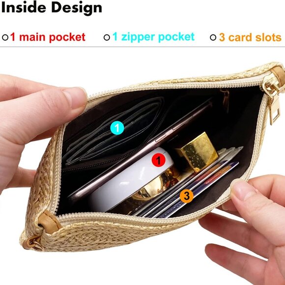 Straw Clutch Purses for Women Beach Wristlet Wallet Small Cross body bag for Gir - Picture 3 of 5